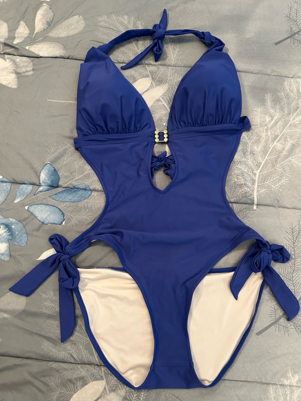 NWOT/Like New Women’s Royal Blue Liora Monokini Halter Swimsuit w/Ties Sz M